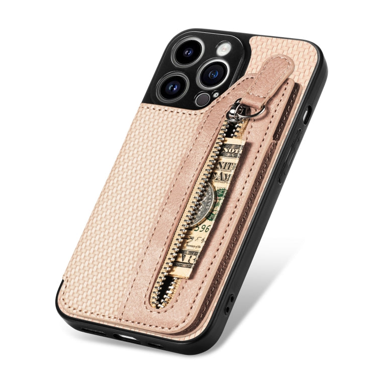 For iPhone 14 Pro Max Carbon Fiber Horizontal Flip Zipper Wallet Phone Case
