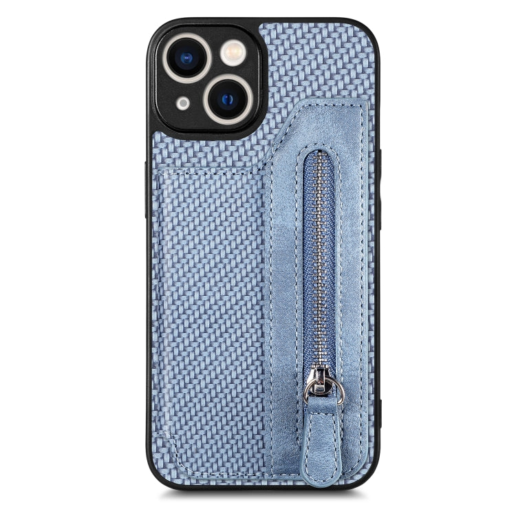 For iPhone 13 Carbon Fiber Horizontal Flip Zipper Wallet Phone Case