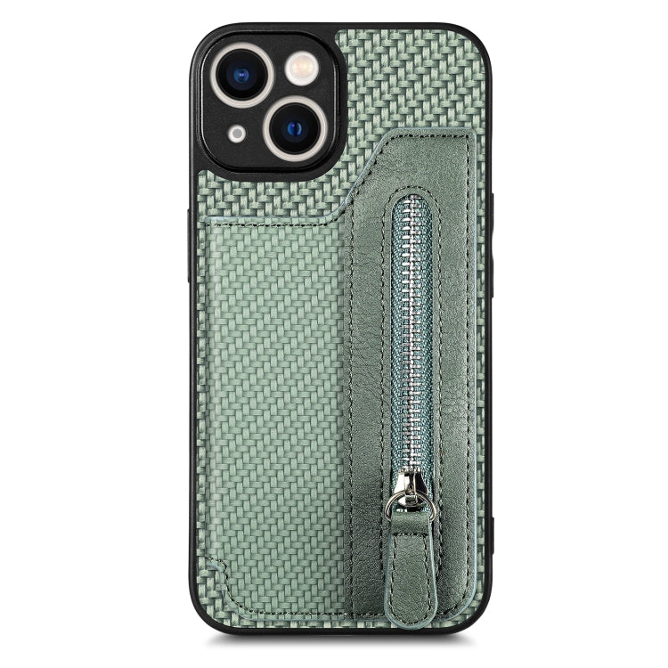For iPhone 13 Carbon Fiber Horizontal Flip Zipper Wallet Phone Case