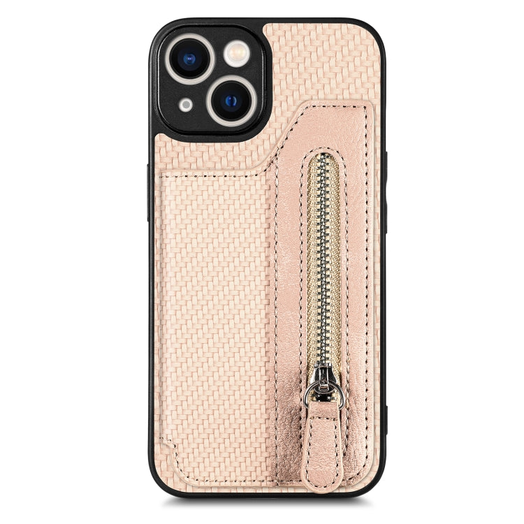 For iPhone 13 Carbon Fiber Horizontal Flip Zipper Wallet Phone Case