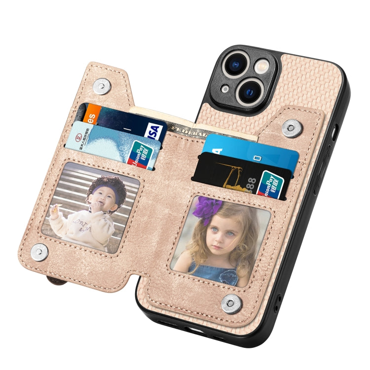 For iPhone 13 Carbon Fiber Horizontal Flip Zipper Wallet Phone Case