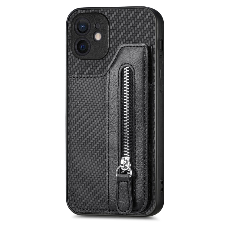 For iPhone 12 mini Carbon Fiber Horizontal Flip Zipper Wallet Phone Case