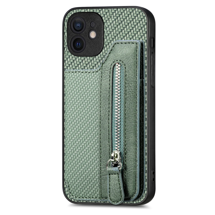 For iPhone 12 mini Carbon Fiber Horizontal Flip Zipper Wallet Phone Case