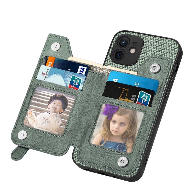 For iPhone 12 mini Carbon Fiber Horizontal Flip Zipper Wallet Phone Case