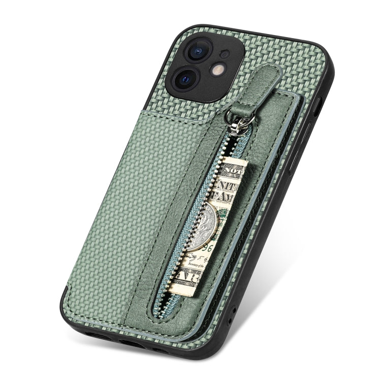For iPhone 12 mini Carbon Fiber Horizontal Flip Zipper Wallet Phone Case