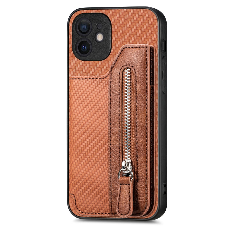For iPhone 12 mini Carbon Fiber Horizontal Flip Zipper Wallet Phone Case