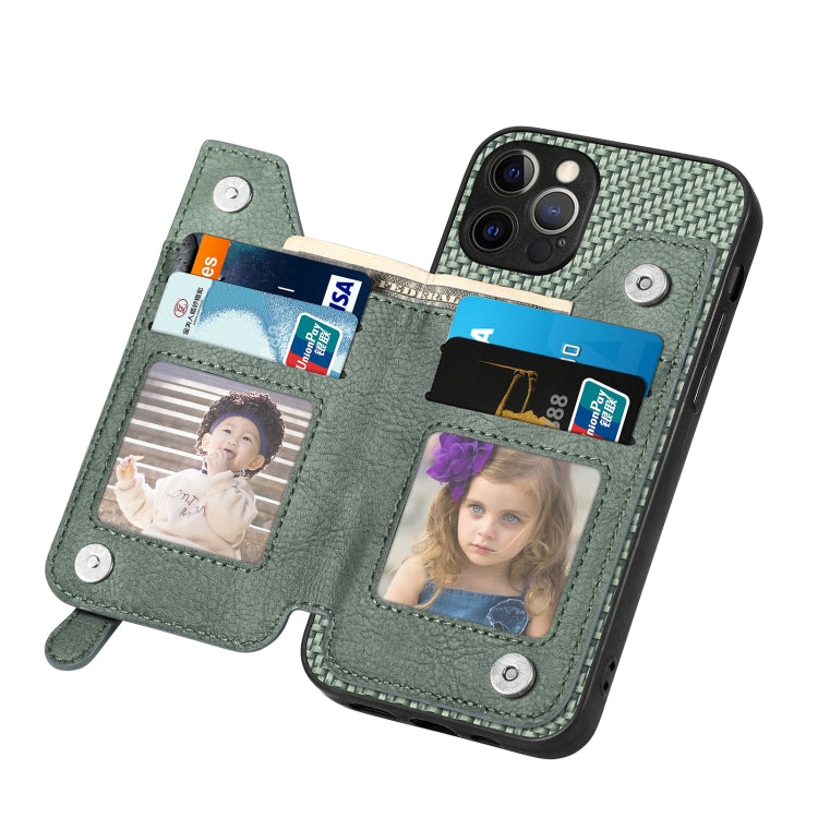 For iPhone 12 Pro Carbon Fiber Horizontal Flip Zipper Wallet Phone Case