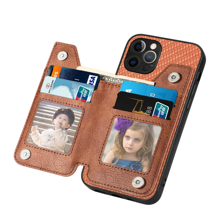 For iPhone 12 Pro Carbon Fiber Horizontal Flip Zipper Wallet Phone Case