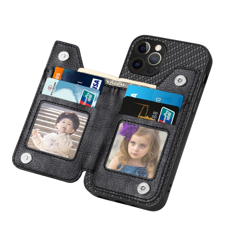 For iPhone 12 Pro Max Carbon Fiber Horizontal Flip Zipper Wallet Phone Case
