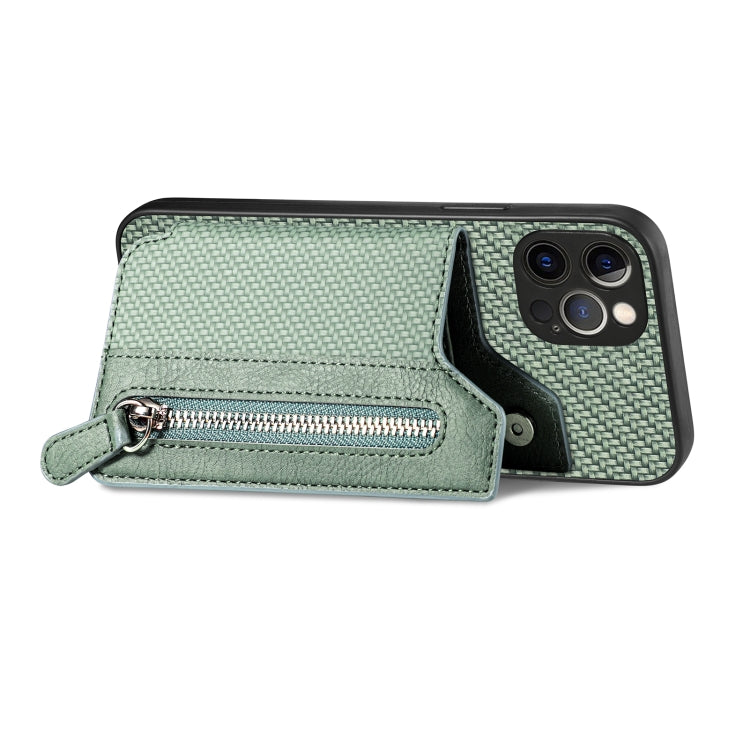 For iPhone 12 Pro Max Carbon Fiber Horizontal Flip Zipper Wallet Phone Case