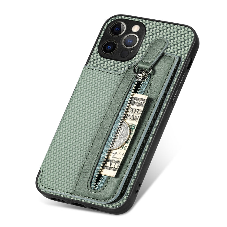 For iPhone 12 Pro Max Carbon Fiber Horizontal Flip Zipper Wallet Phone Case