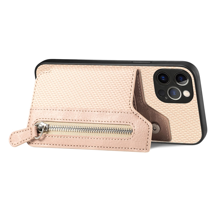 For iPhone 12 Pro Max Carbon Fiber Horizontal Flip Zipper Wallet Phone Case