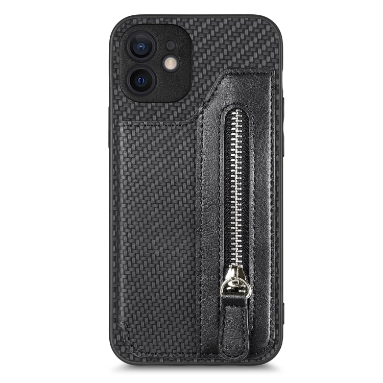 For iPhone 11 Carbon Fiber Horizontal Flip Zipper Wallet Phone Case