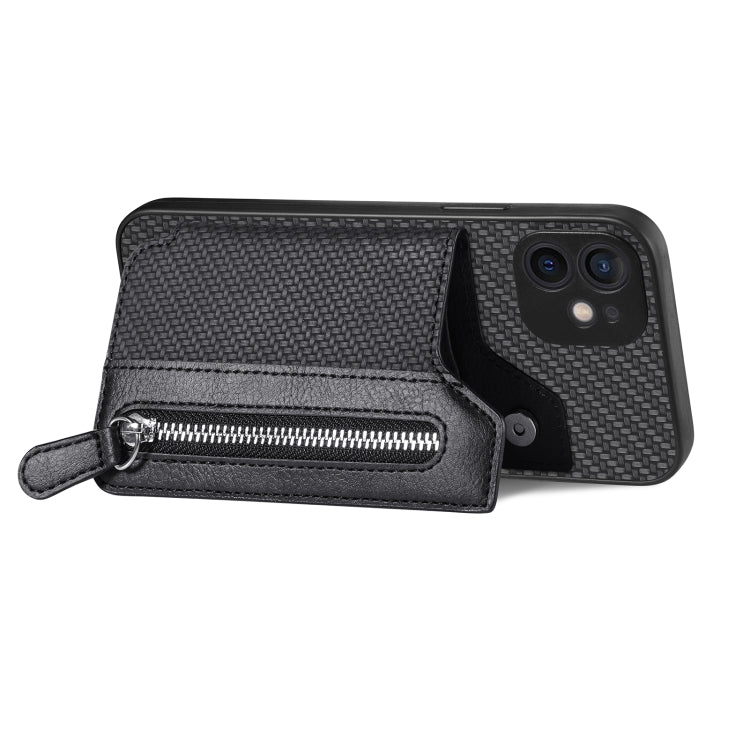 For iPhone 11 Carbon Fiber Horizontal Flip Zipper Wallet Phone Case