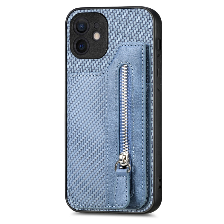 For iPhone 11 Carbon Fiber Horizontal Flip Zipper Wallet Phone Case