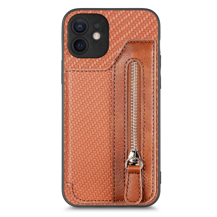 For iPhone 11 Carbon Fiber Horizontal Flip Zipper Wallet Phone Case