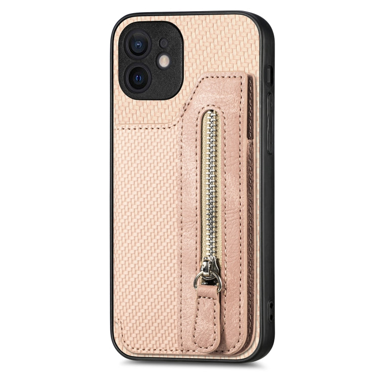 For iPhone 11 Carbon Fiber Horizontal Flip Zipper Wallet Phone Case