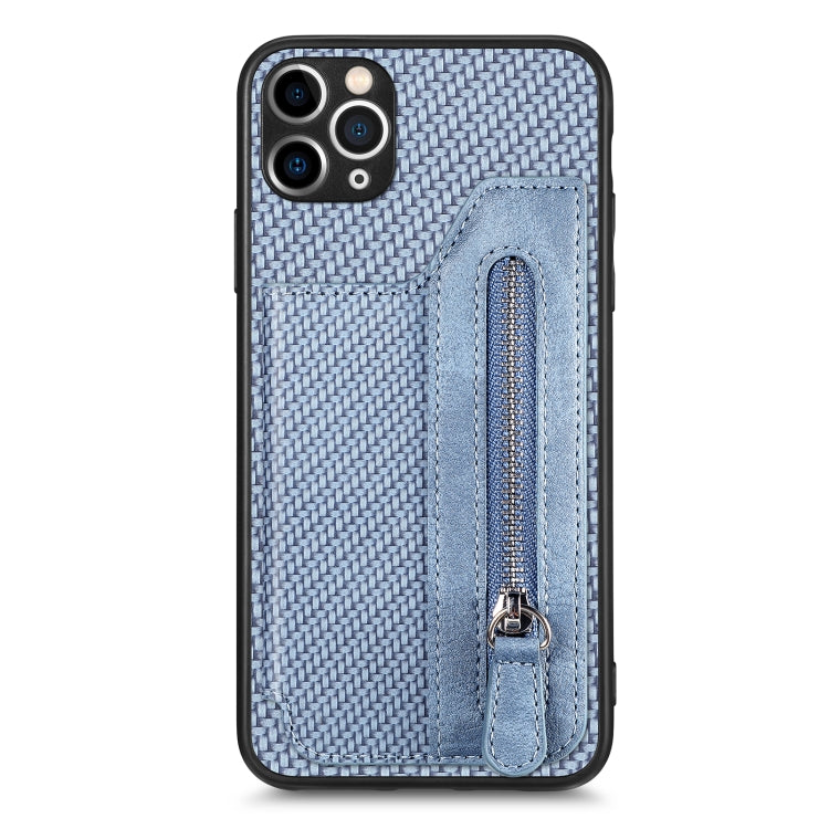 For iPhone 11 Pro Carbon Fiber Horizontal Flip Zipper Wallet Phone Case