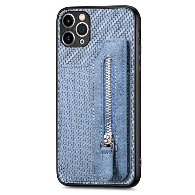 For iPhone 11 Pro Carbon Fiber Horizontal Flip Zipper Wallet Phone Case