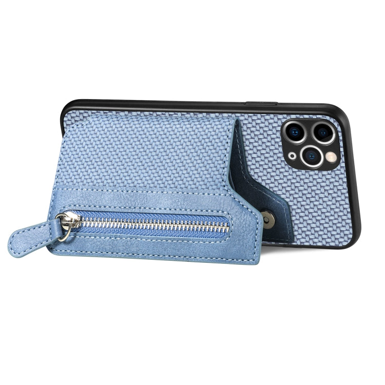 For iPhone 11 Pro Carbon Fiber Horizontal Flip Zipper Wallet Phone Case