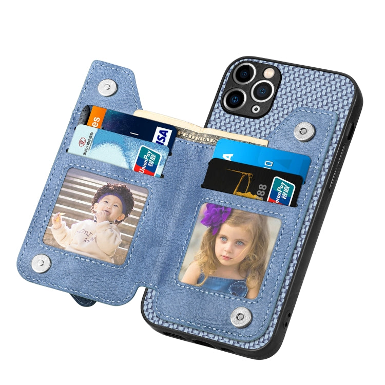 For iPhone 11 Pro Carbon Fiber Horizontal Flip Zipper Wallet Phone Case