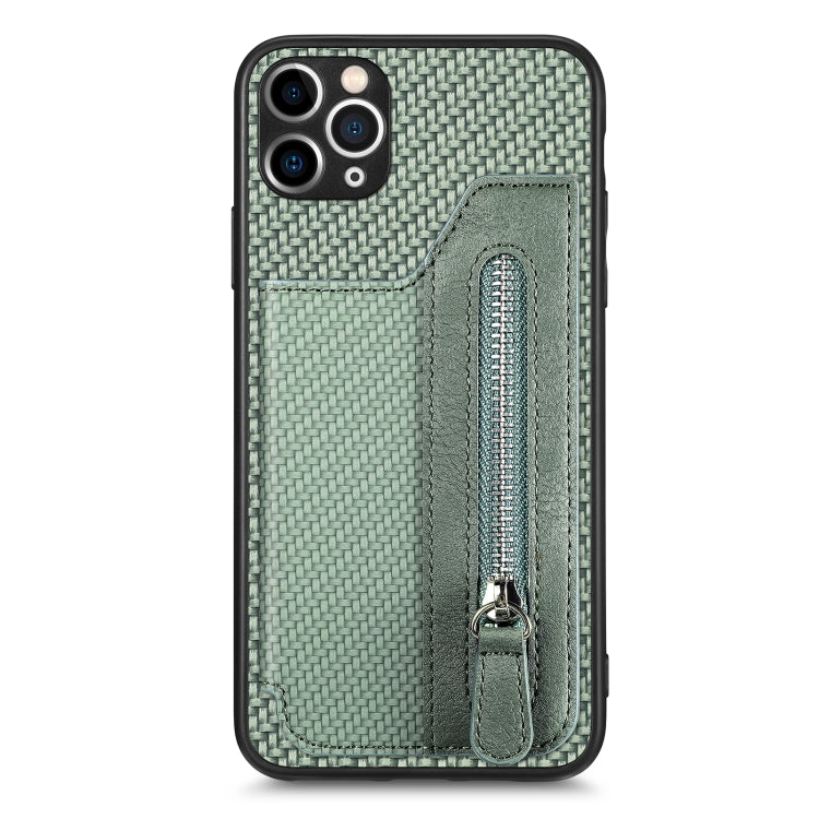 For iPhone 11 Pro Carbon Fiber Horizontal Flip Zipper Wallet Phone Case