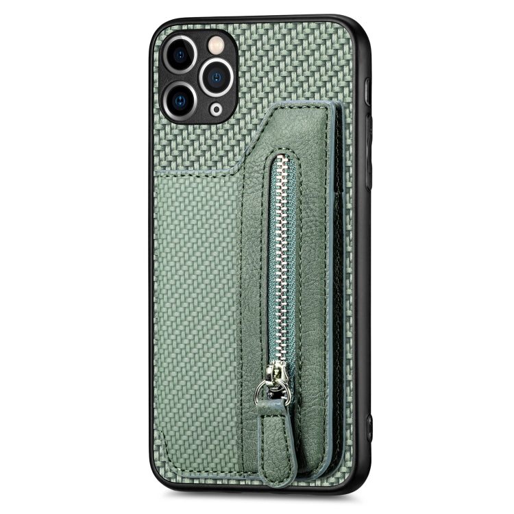 For iPhone 11 Pro Carbon Fiber Horizontal Flip Zipper Wallet Phone Case