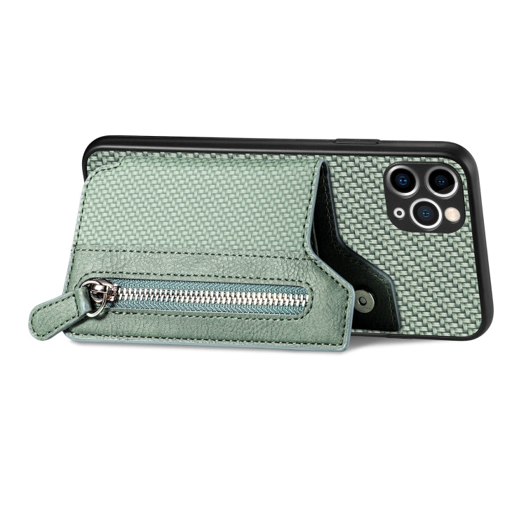For iPhone 11 Pro Carbon Fiber Horizontal Flip Zipper Wallet Phone Case