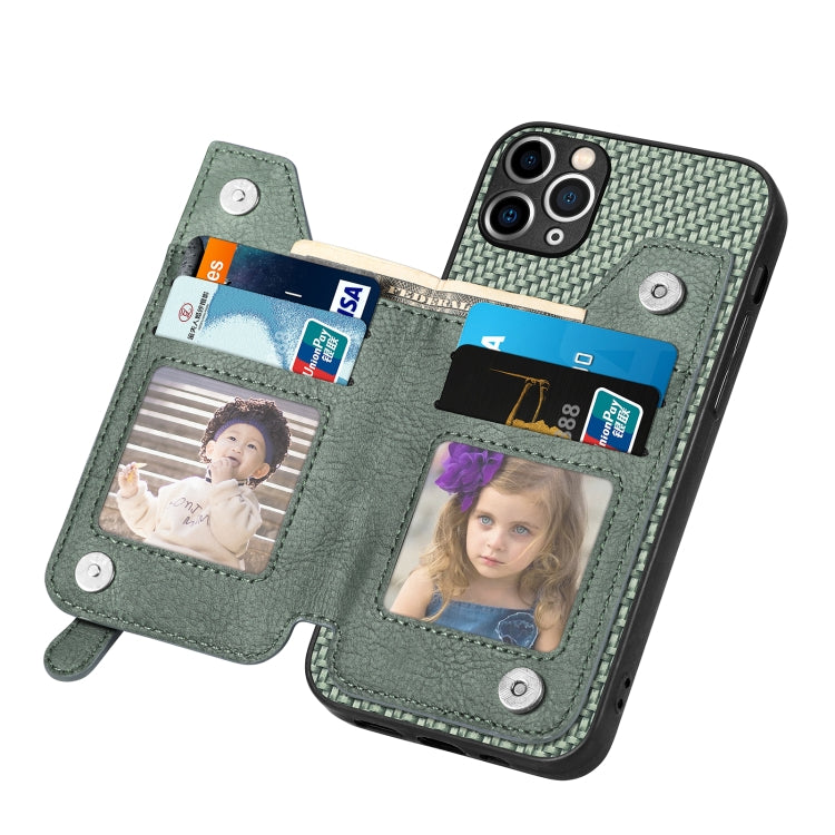 For iPhone 11 Pro Carbon Fiber Horizontal Flip Zipper Wallet Phone Case
