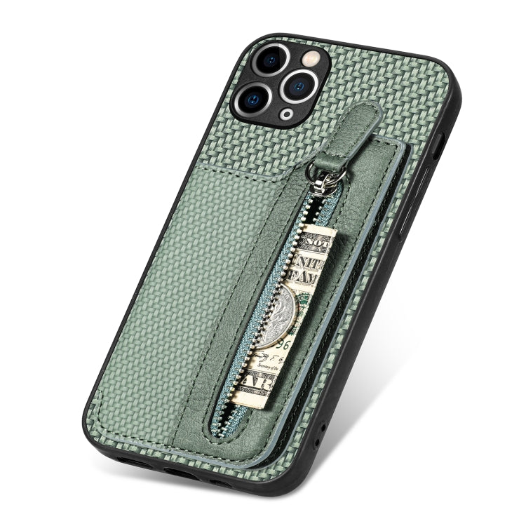For iPhone 11 Pro Carbon Fiber Horizontal Flip Zipper Wallet Phone Case