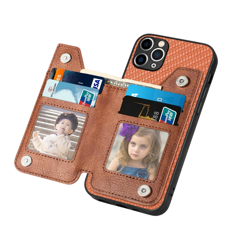 For iPhone 11 Pro Carbon Fiber Horizontal Flip Zipper Wallet Phone Case