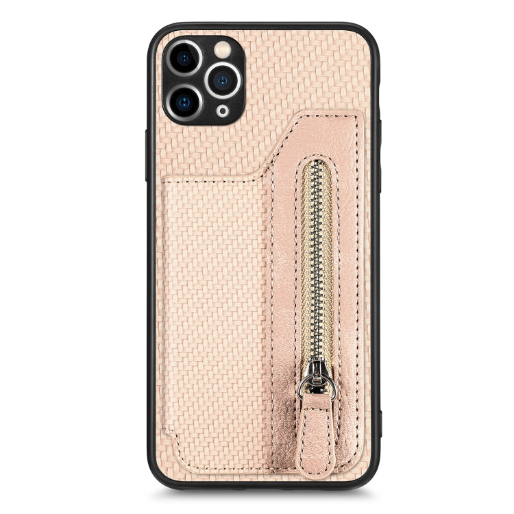 For iPhone 11 Pro Carbon Fiber Horizontal Flip Zipper Wallet Phone Case