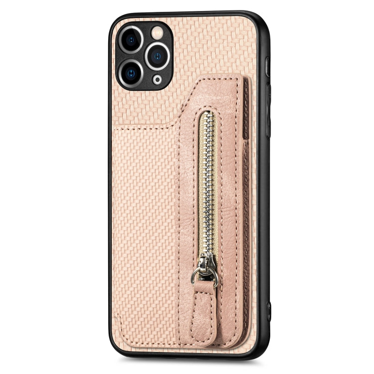 For iPhone 11 Pro Carbon Fiber Horizontal Flip Zipper Wallet Phone Case