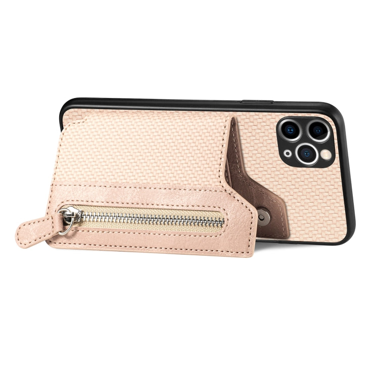 For iPhone 11 Pro Carbon Fiber Horizontal Flip Zipper Wallet Phone Case