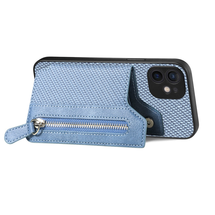 For iPhone 11 Pro  Max Carbon Fiber Horizontal Flip Zipper Wallet Phone Case