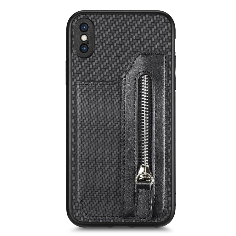 For iPhone XS Max Carbon Fiber Horizontal Flip Zipper Wallet Phone Case