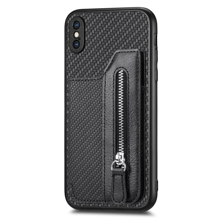 For iPhone XS Max Carbon Fiber Horizontal Flip Zipper Wallet Phone Case