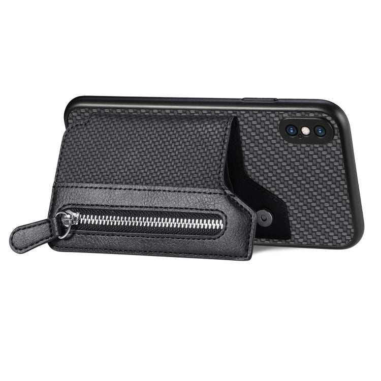 For iPhone XS Max Carbon Fiber Horizontal Flip Zipper Wallet Phone Case