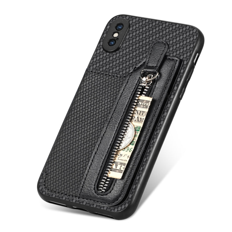 For iPhone XS Max Carbon Fiber Horizontal Flip Zipper Wallet Phone Case