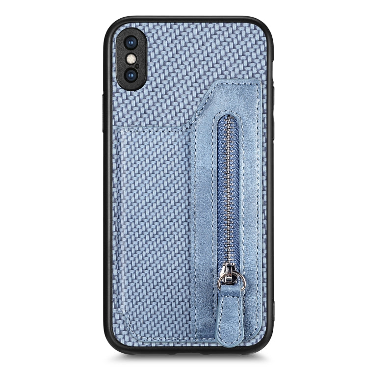 For iPhone XS Max Carbon Fiber Horizontal Flip Zipper Wallet Phone Case