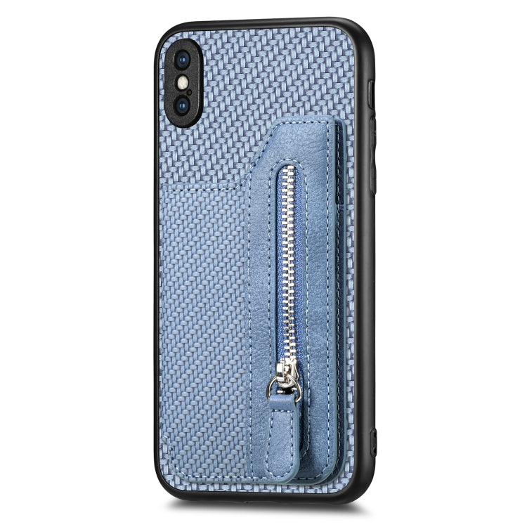 For iPhone XS Max Carbon Fiber Horizontal Flip Zipper Wallet Phone Case