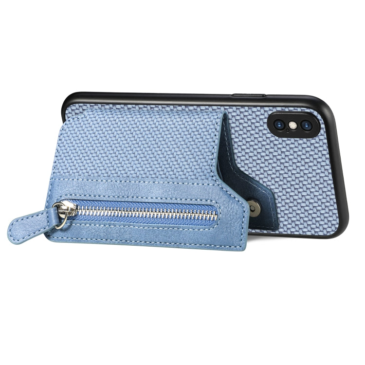For iPhone XS Max Carbon Fiber Horizontal Flip Zipper Wallet Phone Case
