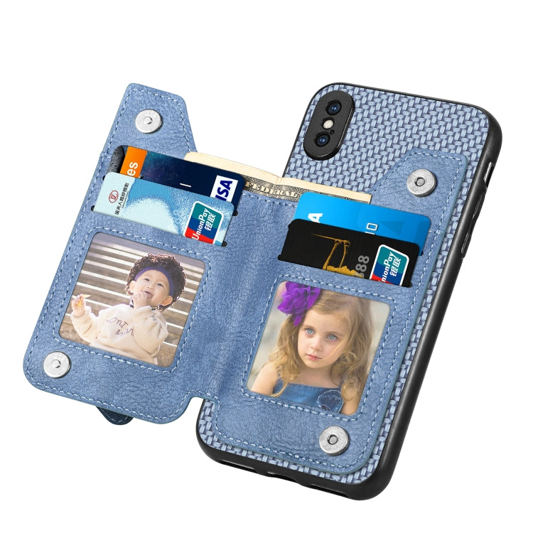 For iPhone XS Max Carbon Fiber Horizontal Flip Zipper Wallet Phone Case