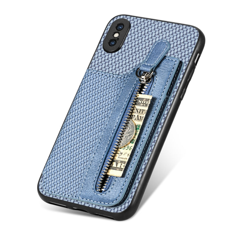 For iPhone XS Max Carbon Fiber Horizontal Flip Zipper Wallet Phone Case