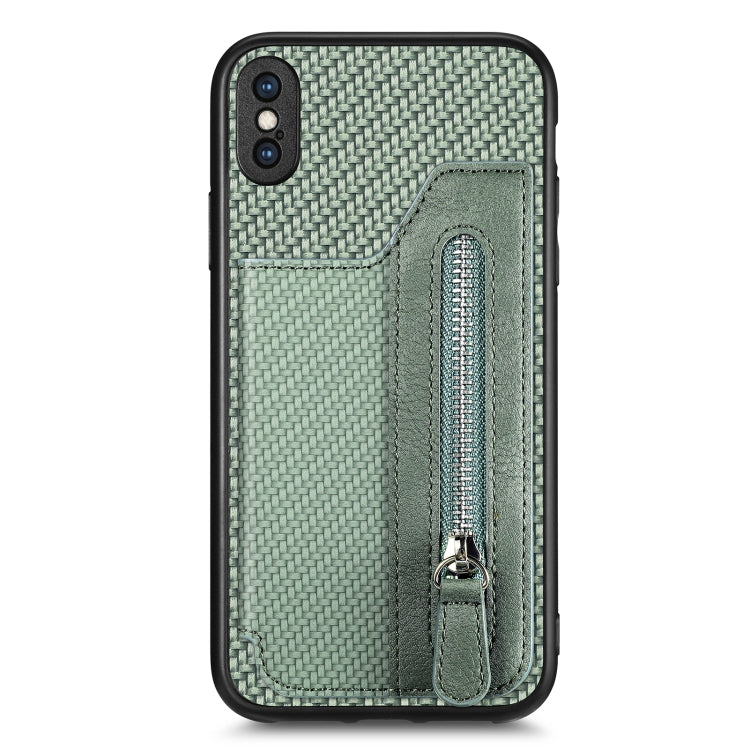 For iPhone XS Max Carbon Fiber Horizontal Flip Zipper Wallet Phone Case