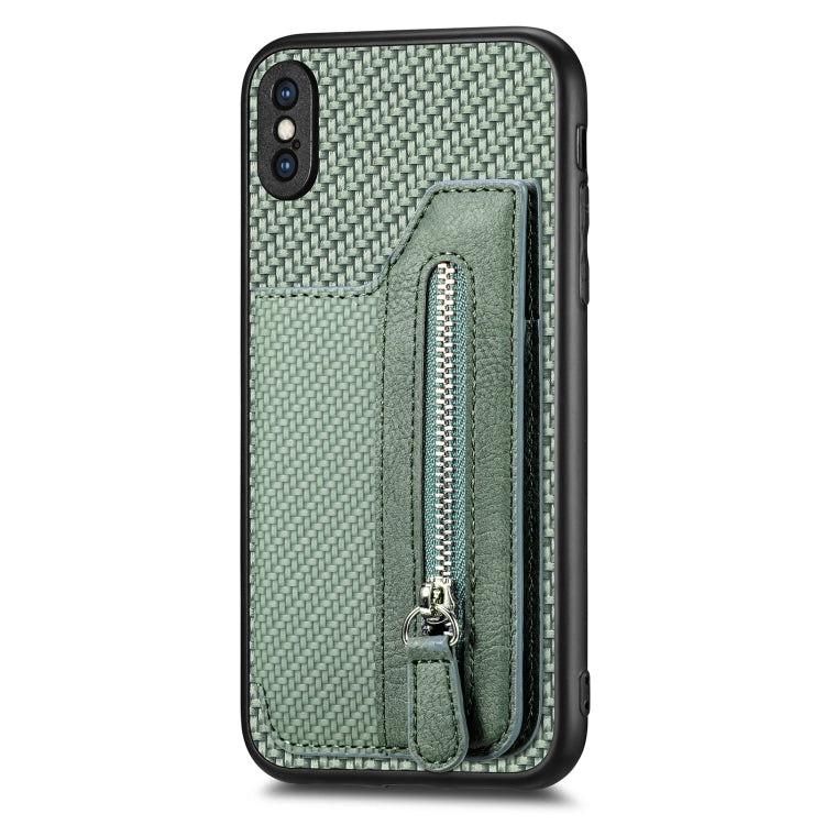 For iPhone XS Max Carbon Fiber Horizontal Flip Zipper Wallet Phone Case