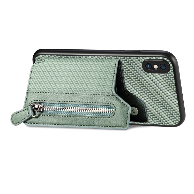 For iPhone XS Max Carbon Fiber Horizontal Flip Zipper Wallet Phone Case