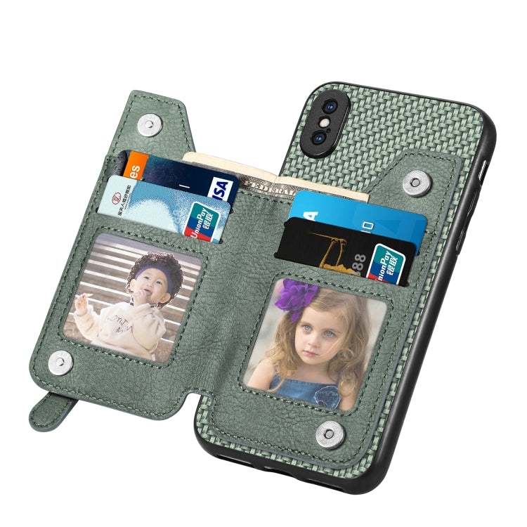 For iPhone XS Max Carbon Fiber Horizontal Flip Zipper Wallet Phone Case