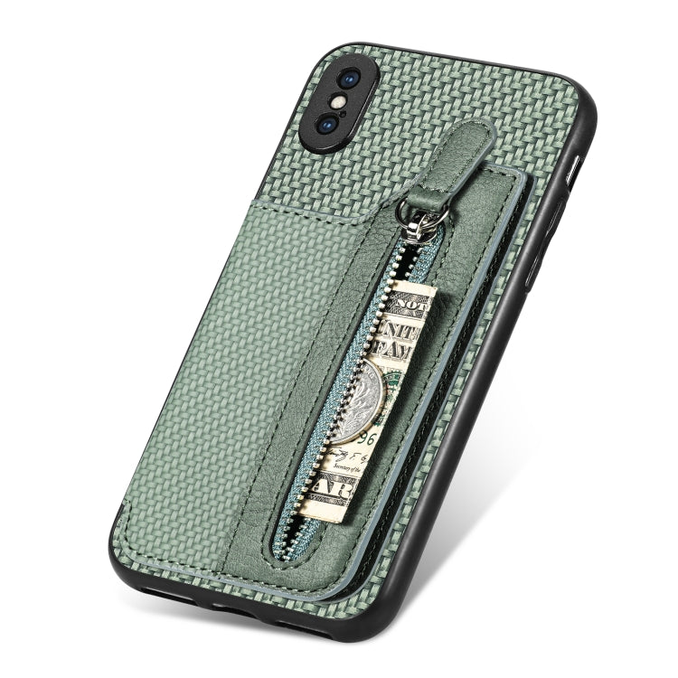 For iPhone XS Max Carbon Fiber Horizontal Flip Zipper Wallet Phone Case