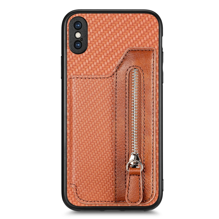 For iPhone XS Max Carbon Fiber Horizontal Flip Zipper Wallet Phone Case